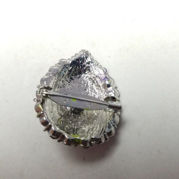 Vintage Hot Pink Rhinestone Drop Shape Brooch, Silver Tone Setting, Estate - Picture 4 of 6